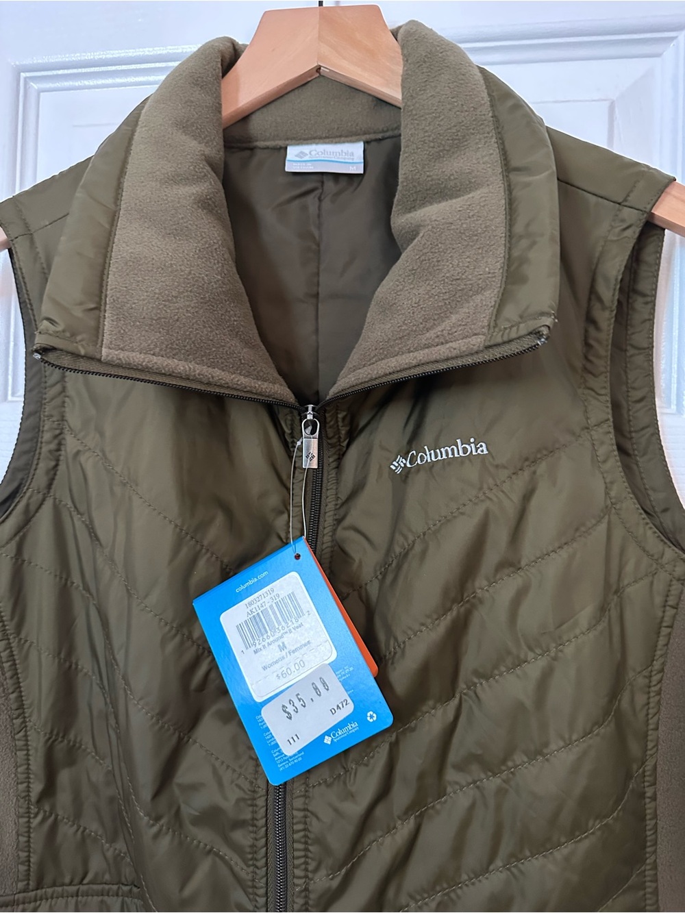 Columbia Girls' Olive Green Quilted Fleece-Trim Vest